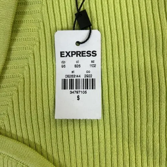 NEW Express NWT $98 Women’s Long Sleeve Crop Top Size S Lime Green Stretch Chrty - Picture 6 of 11